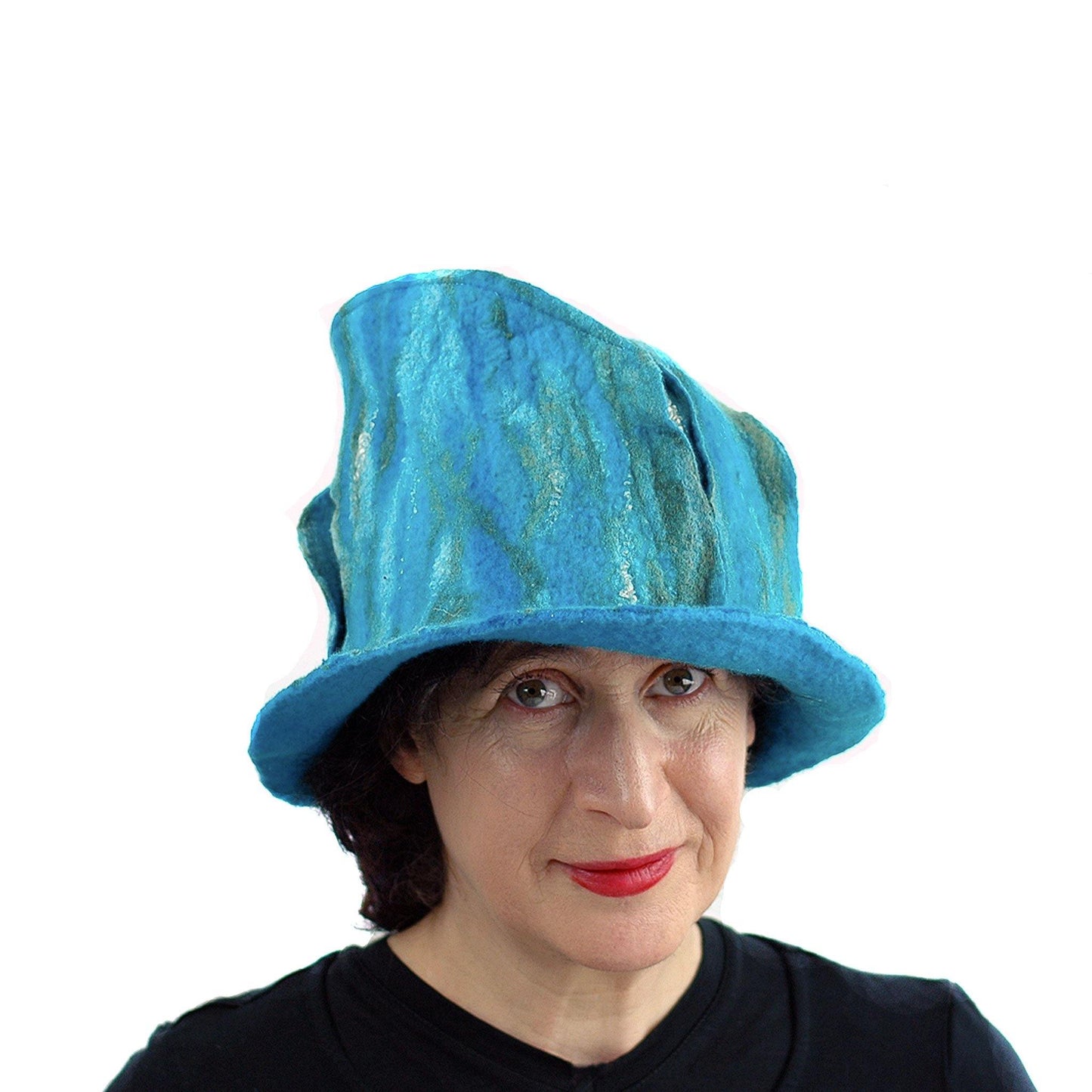 Turquoise and Green Felted Fedora - front view