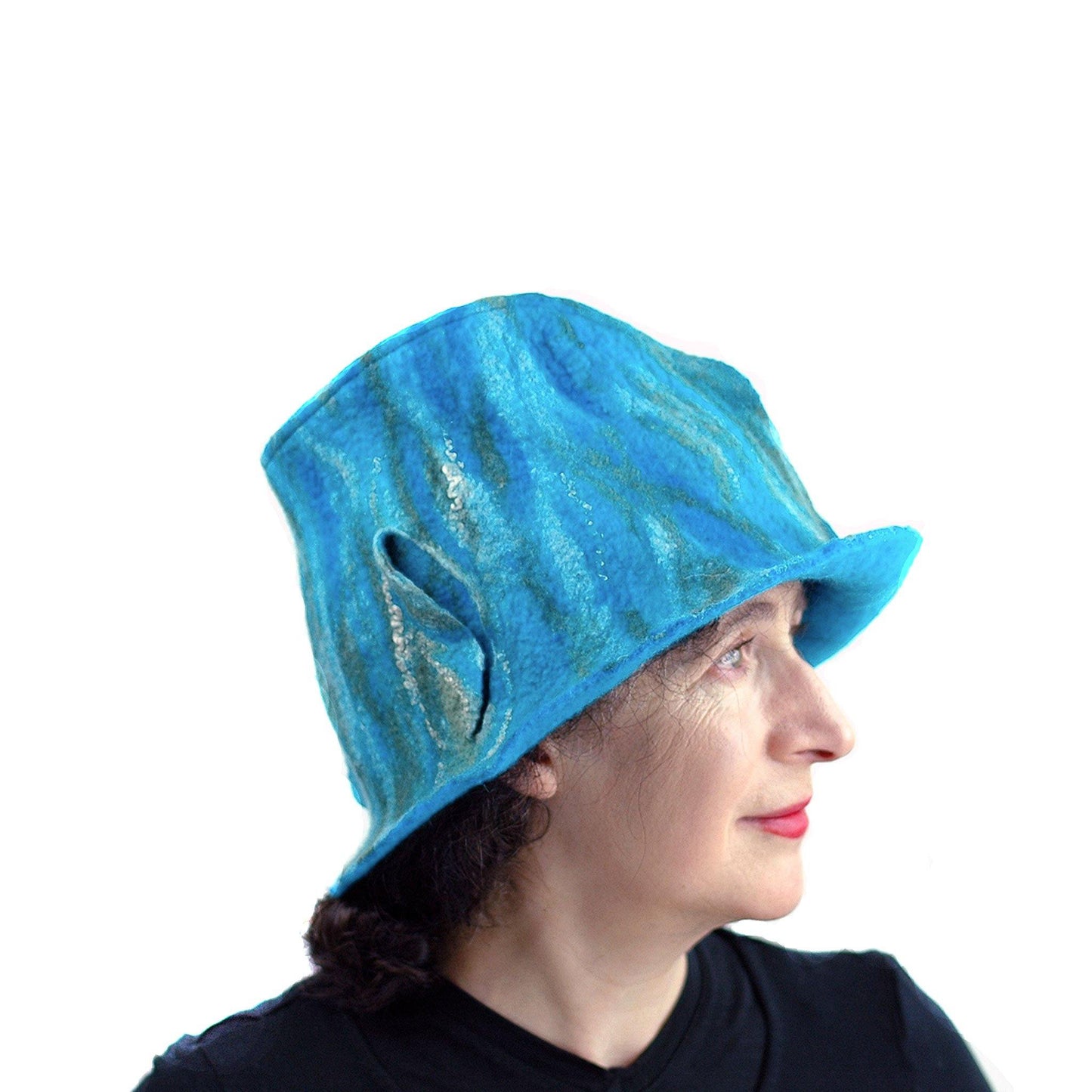 Turquoise and Green Felted Fedora - side view 3