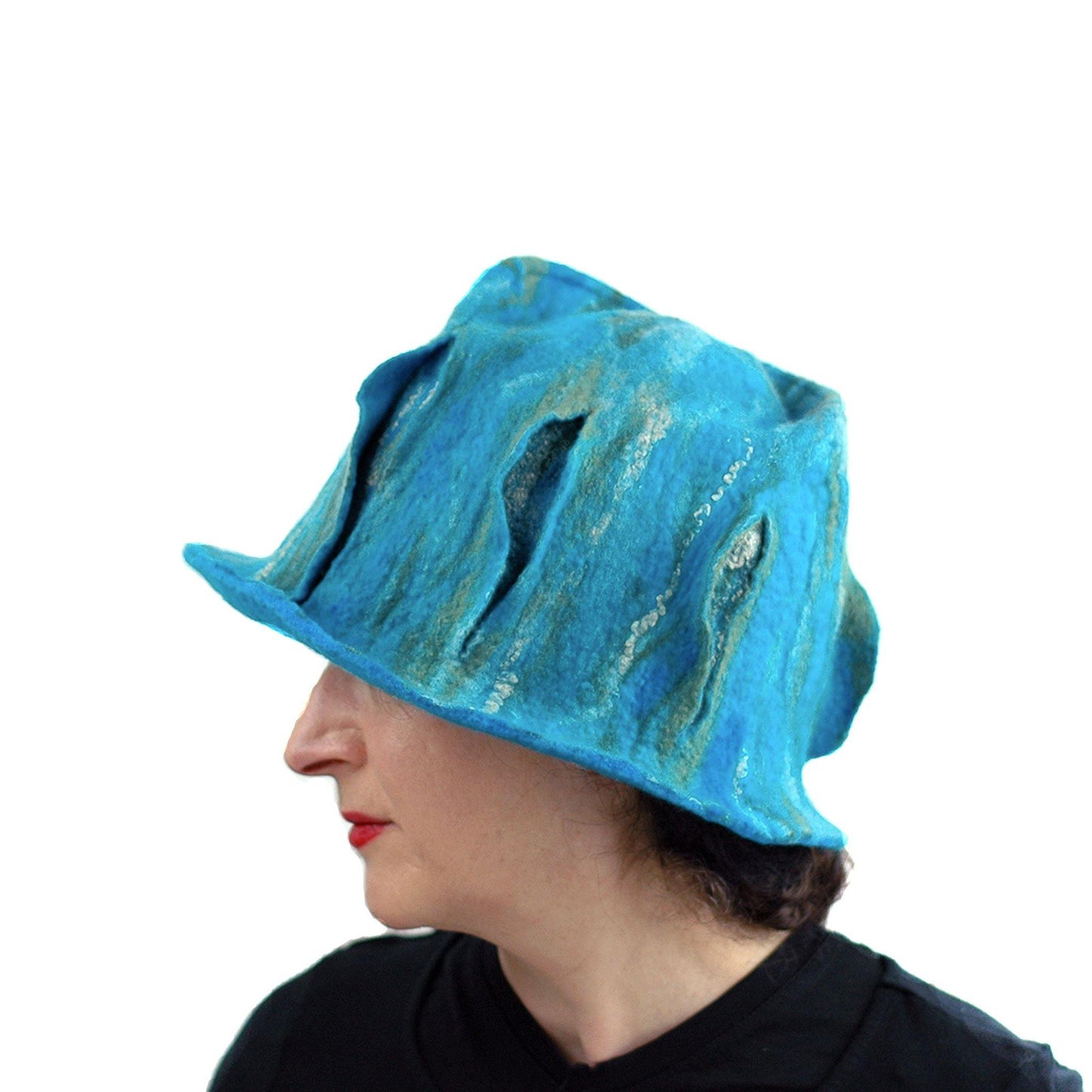 Turquoise and Green Felted Fedora - side view