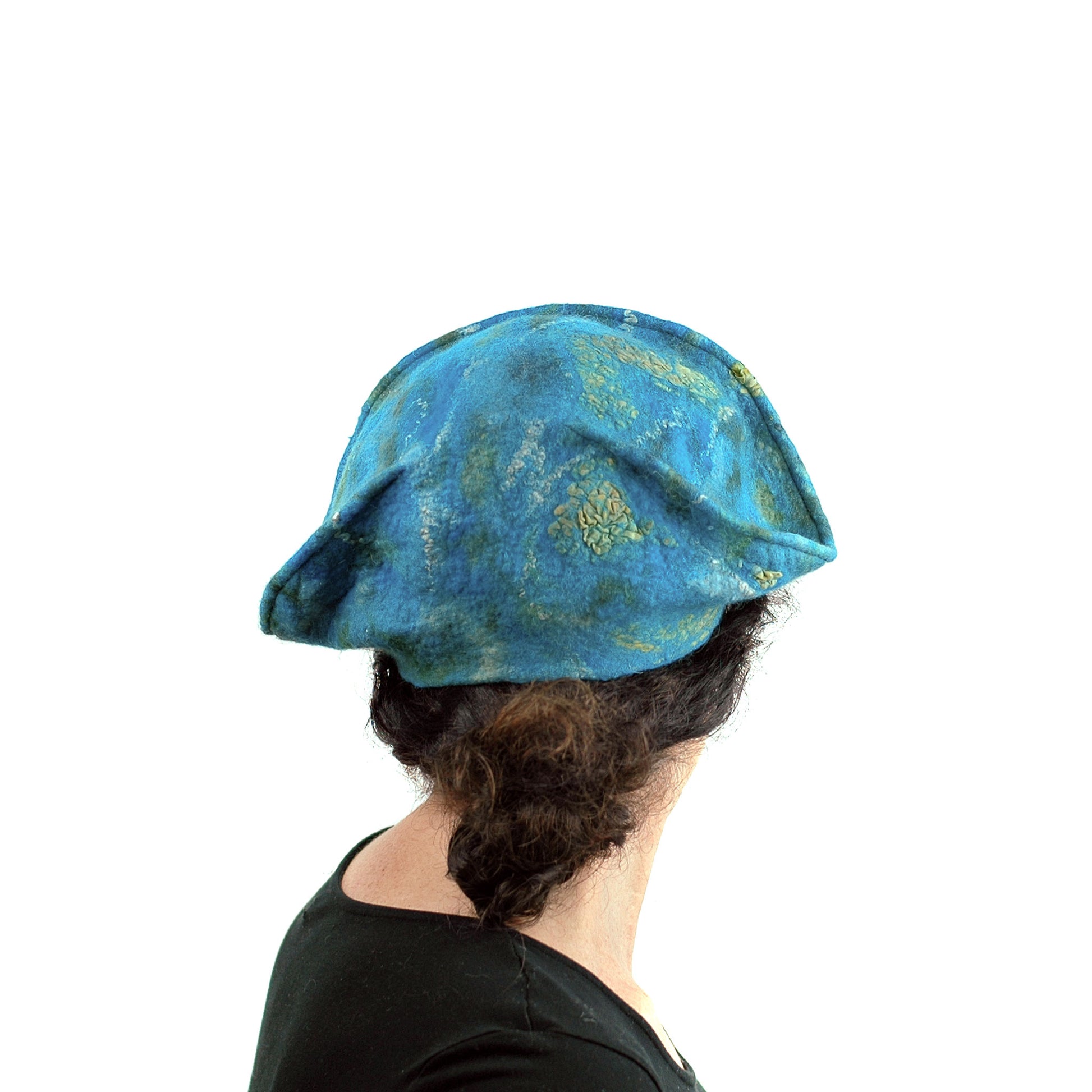 Turquoise Garrison Style Felted Beret -back view
