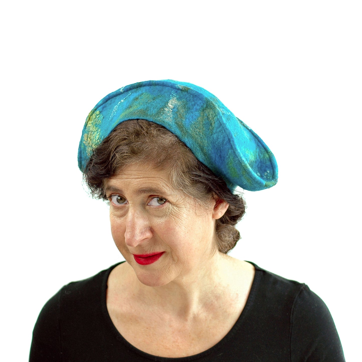 Turquoise Garrison Style Felted Beret -front view