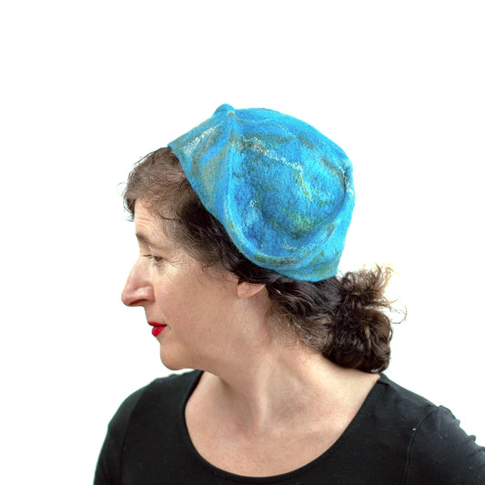 Turquoise Garrison Style Felted Beret -side view