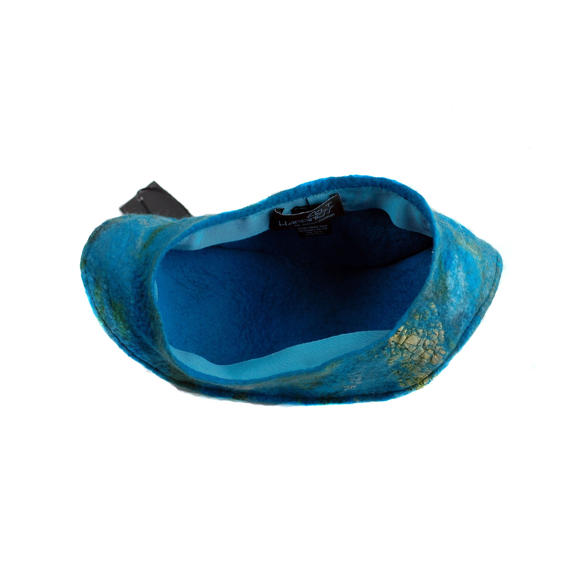 Turquoise Garrison Style Felted Beret -inside view