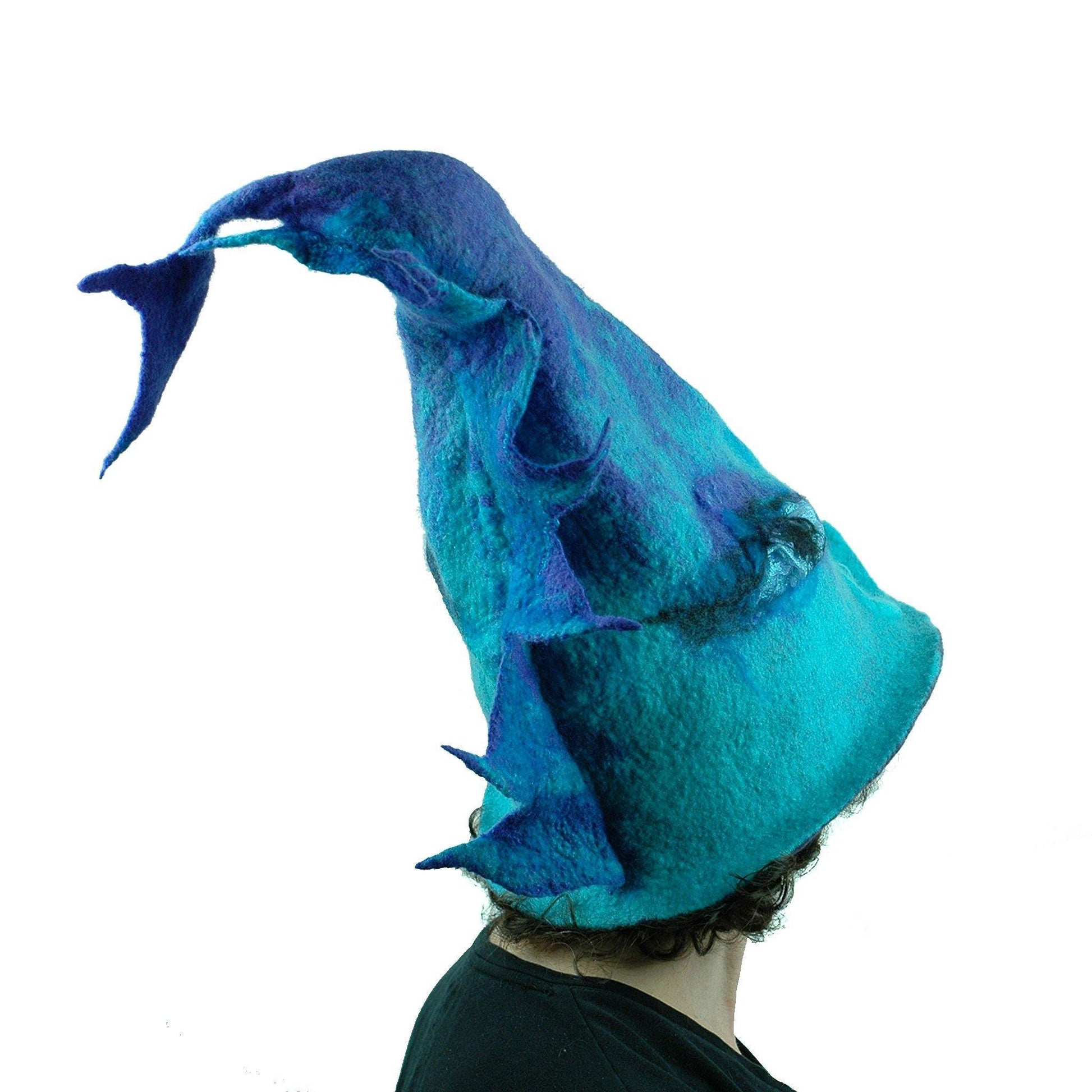 Turquoise Purple Dolphin Dragon Wizard Hat - back view