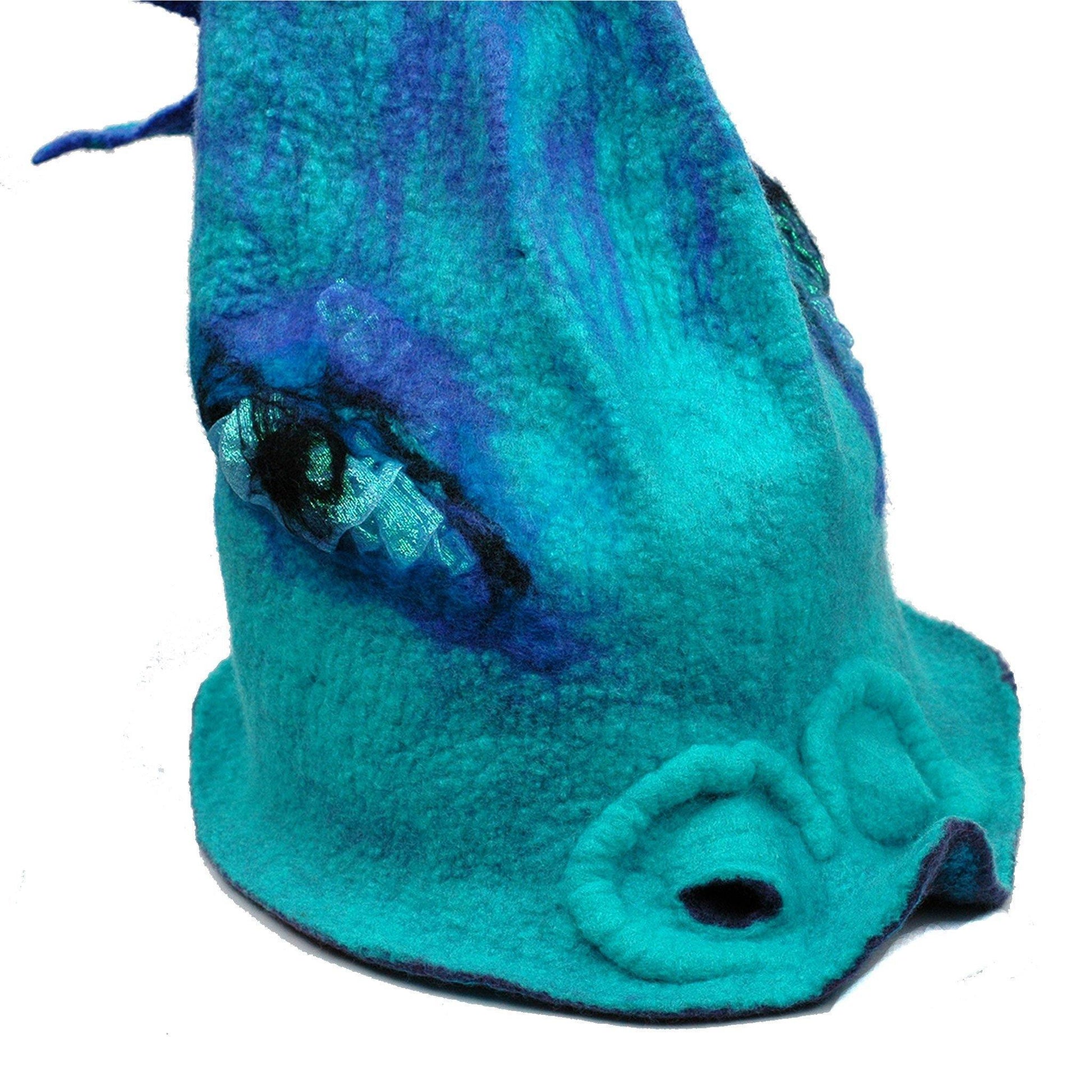 Turquoise Purple Dolphin Dragon Wizard Hat - detail