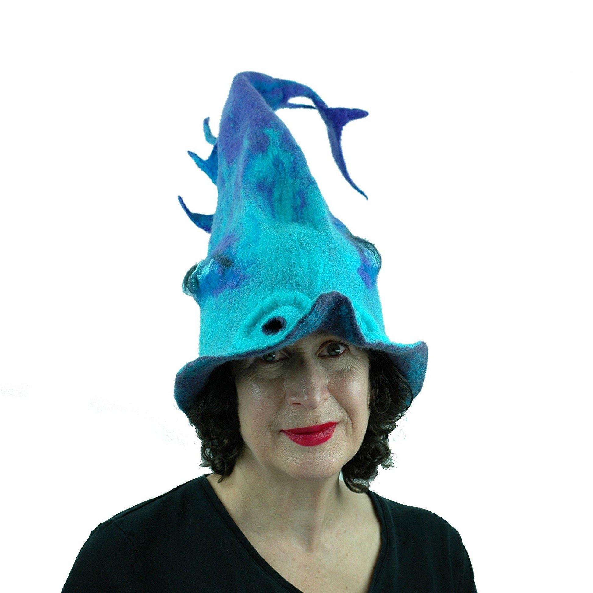 Turquoise Purple Dolphin Dragon Wizard Hat - front view