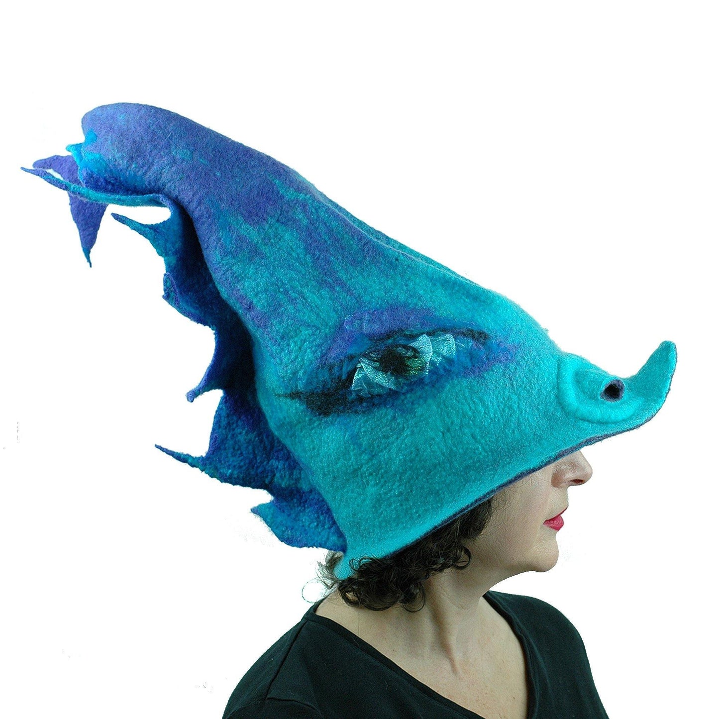 Turquoise Purple Dolphin Dragon Wizard Hat - side view
