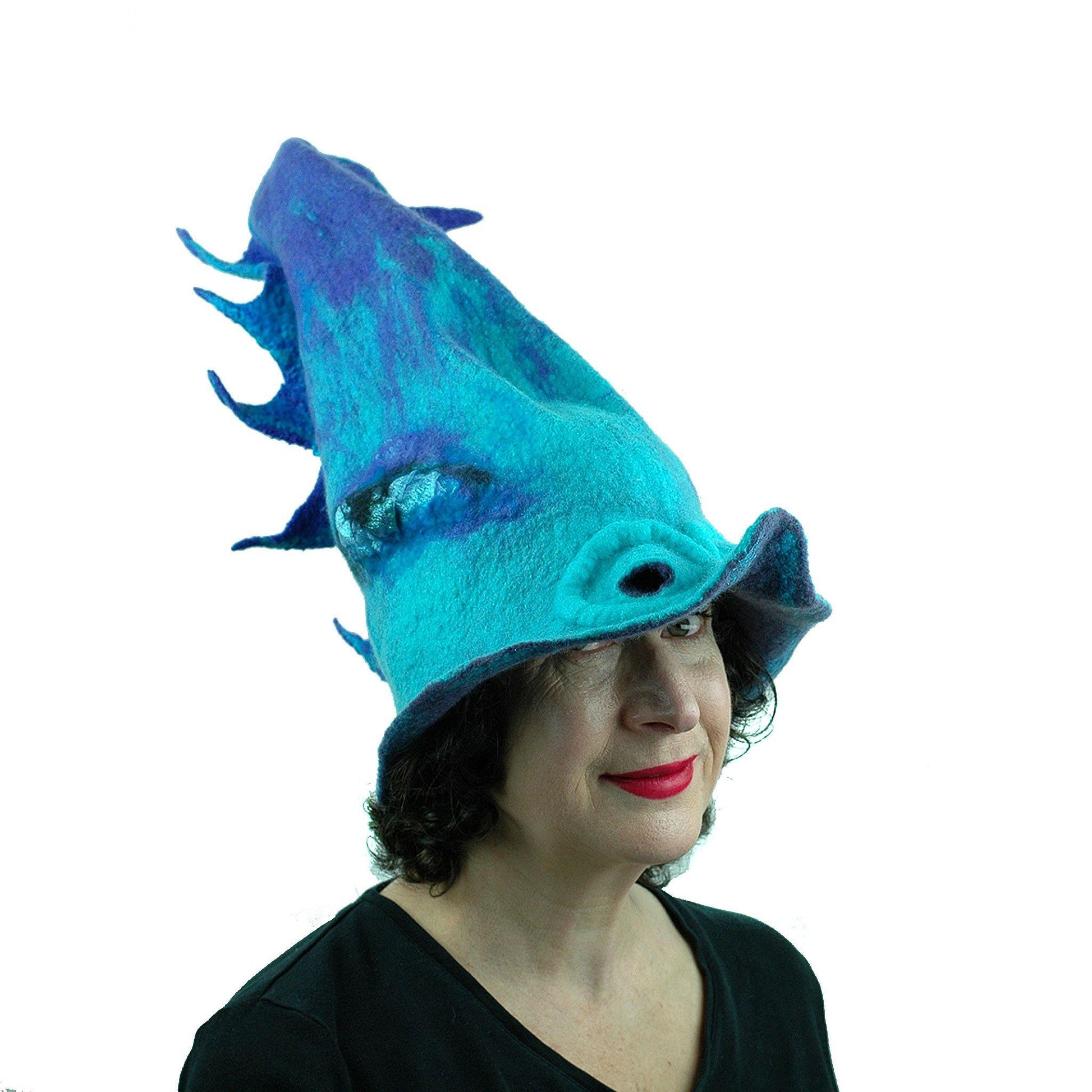 Turquoise Purple Dolphin Dragon Wizard Hat - threequarters view
