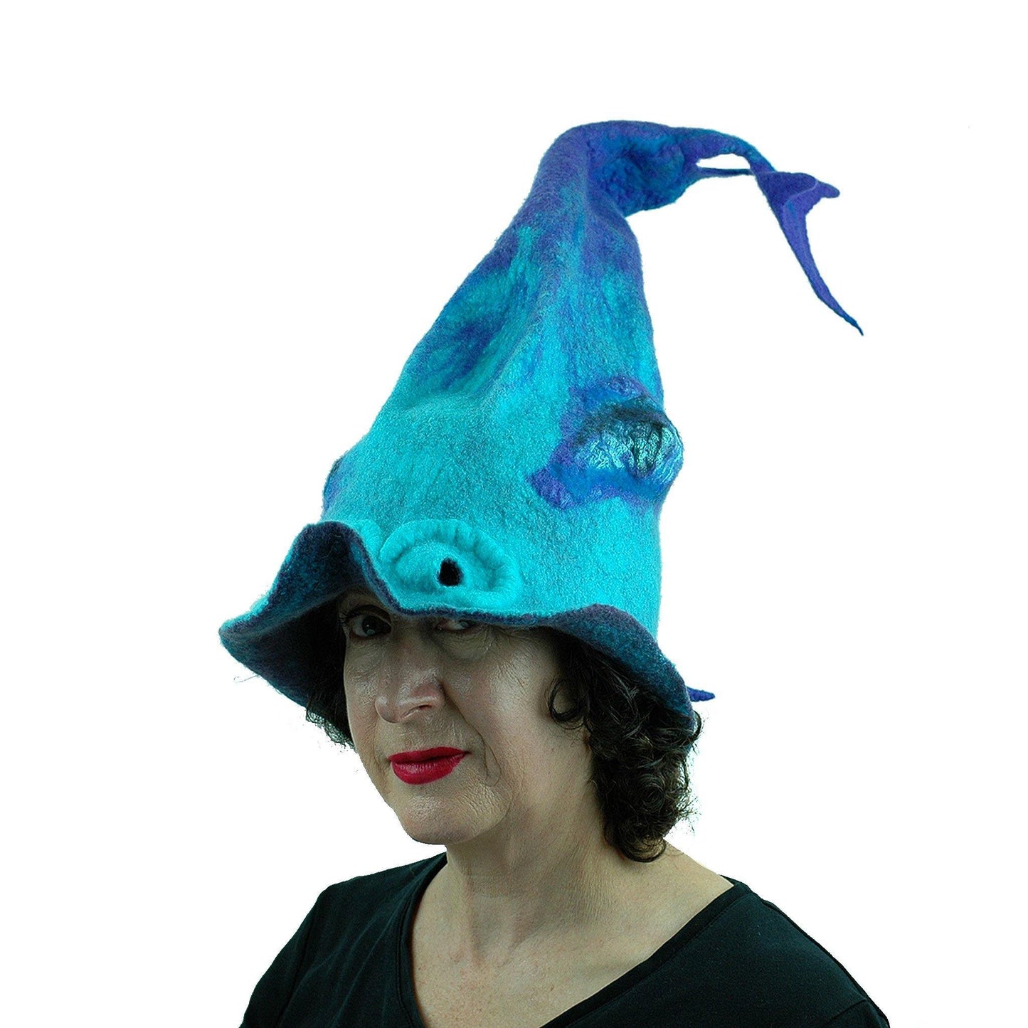 Turquoise Purple Dolphin Dragon Wizard Hat - threequarters view