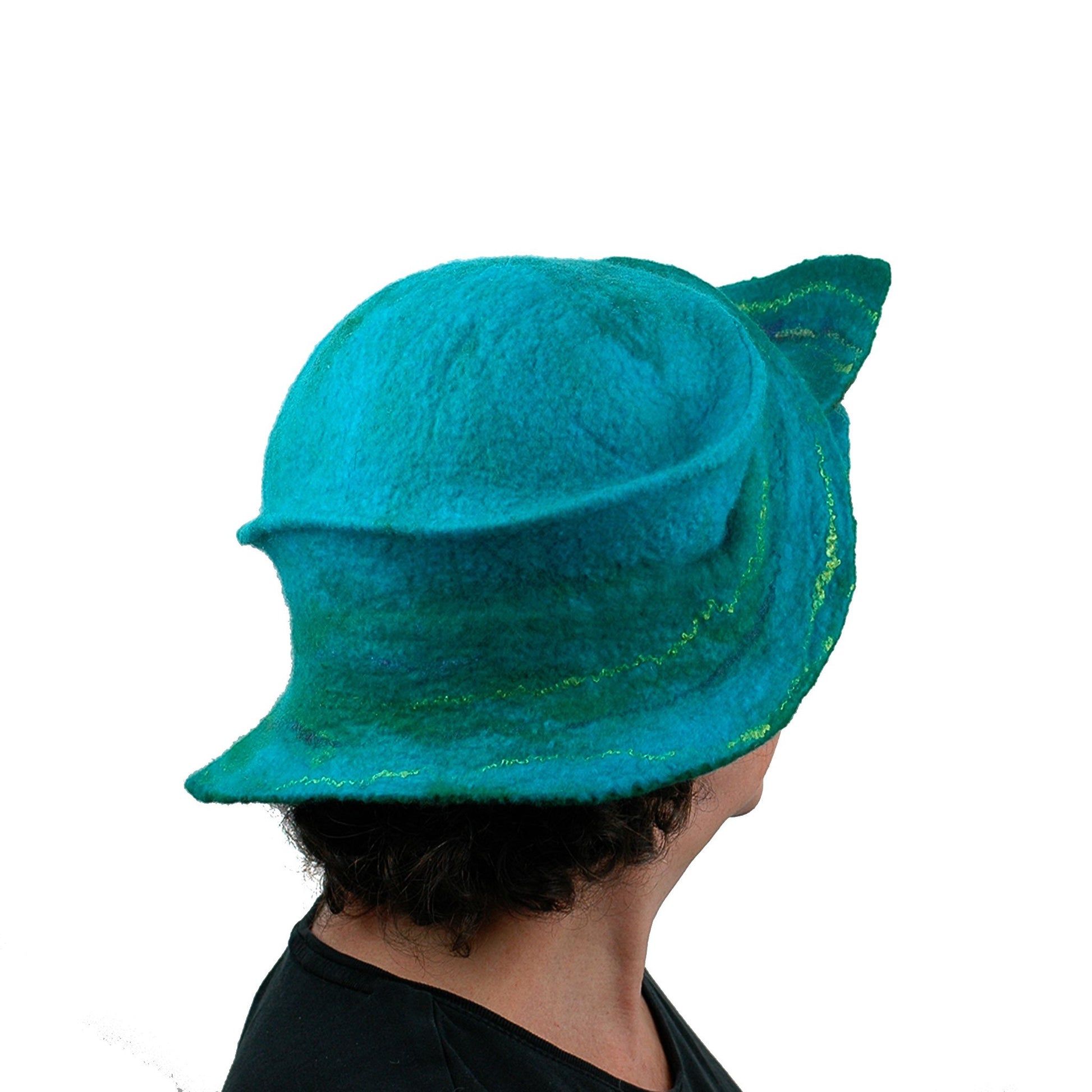 Turquoise Wing Felted Hat - back view