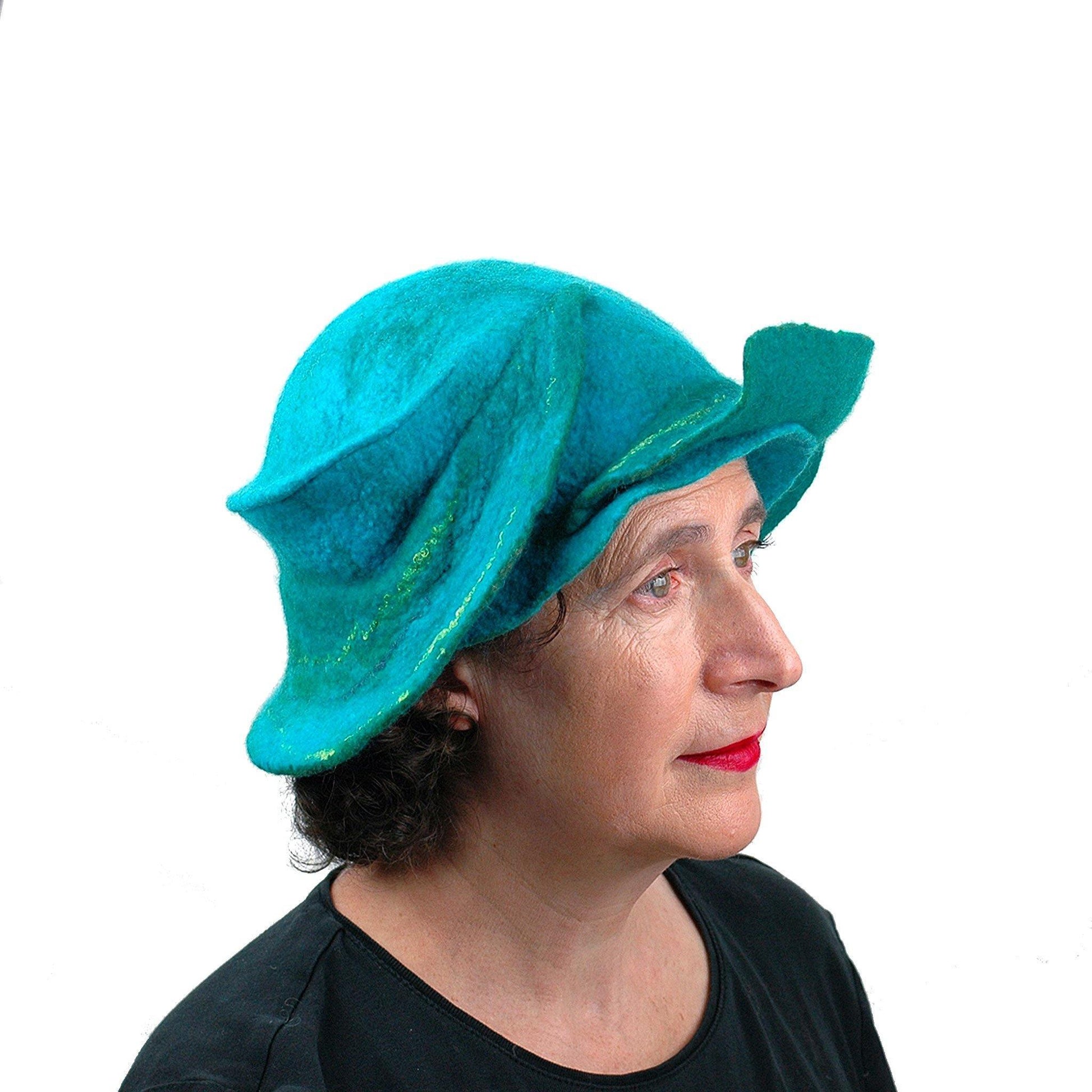 Turquoise Wing Felted Hat - side view