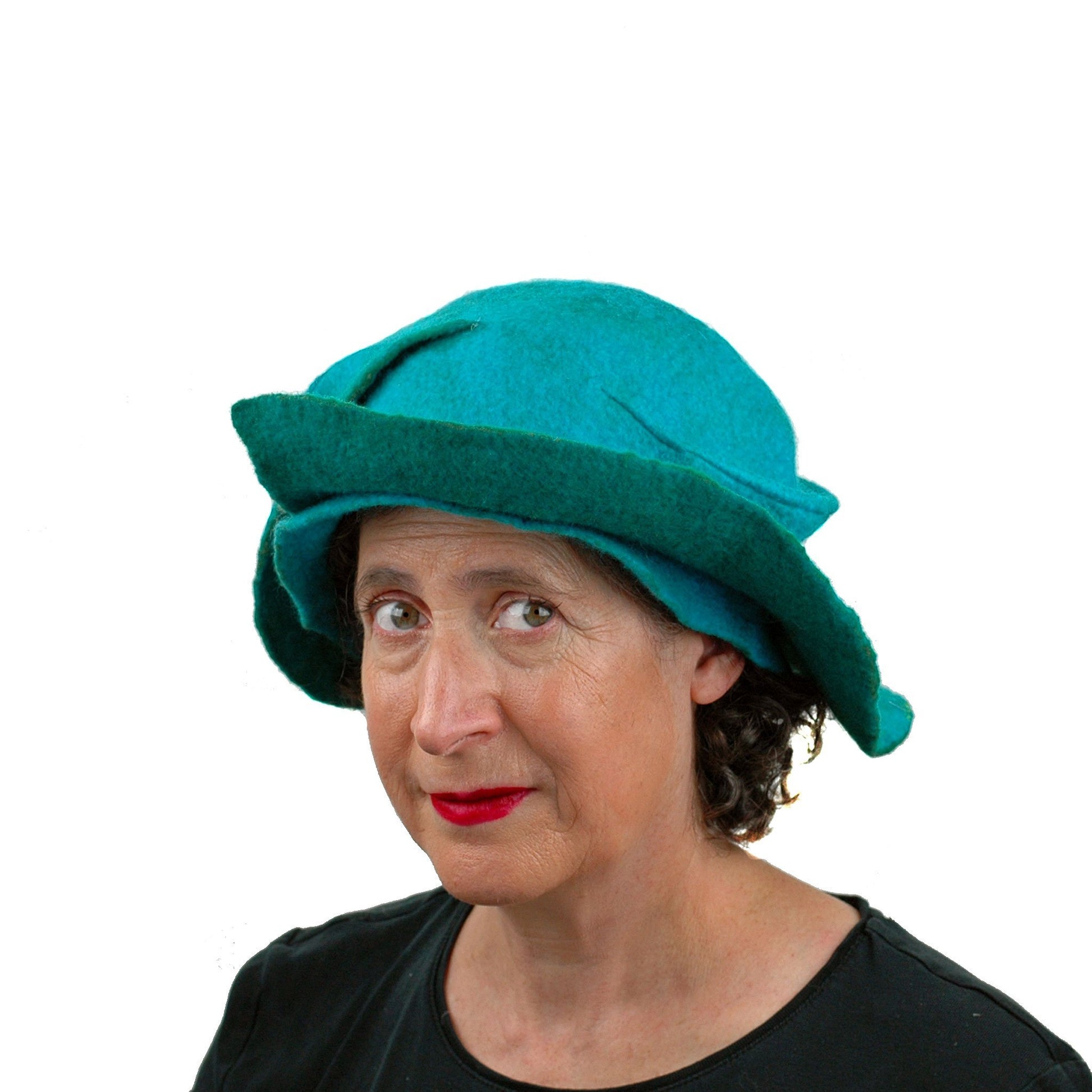 Turquoise Wing Felted Hat - three quarters view