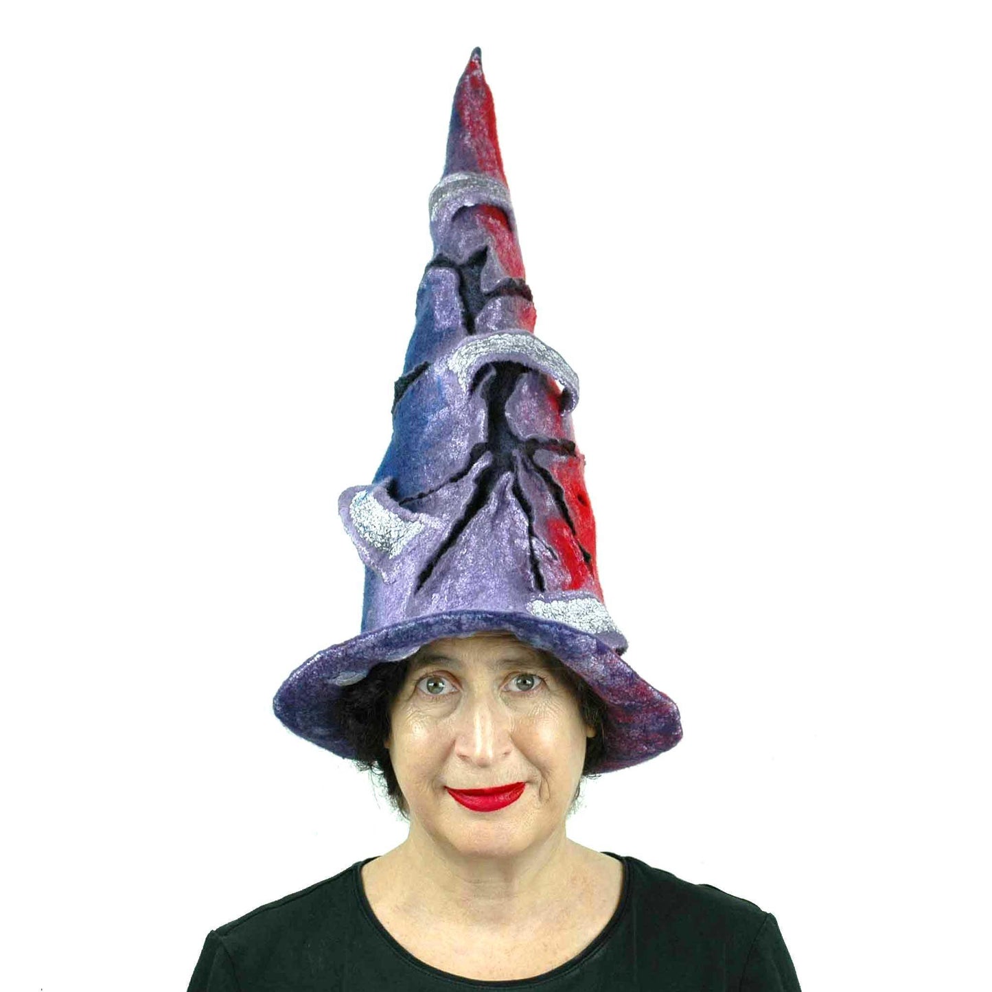 Violet Protest Red and Blue Felted Witch Hat - front view