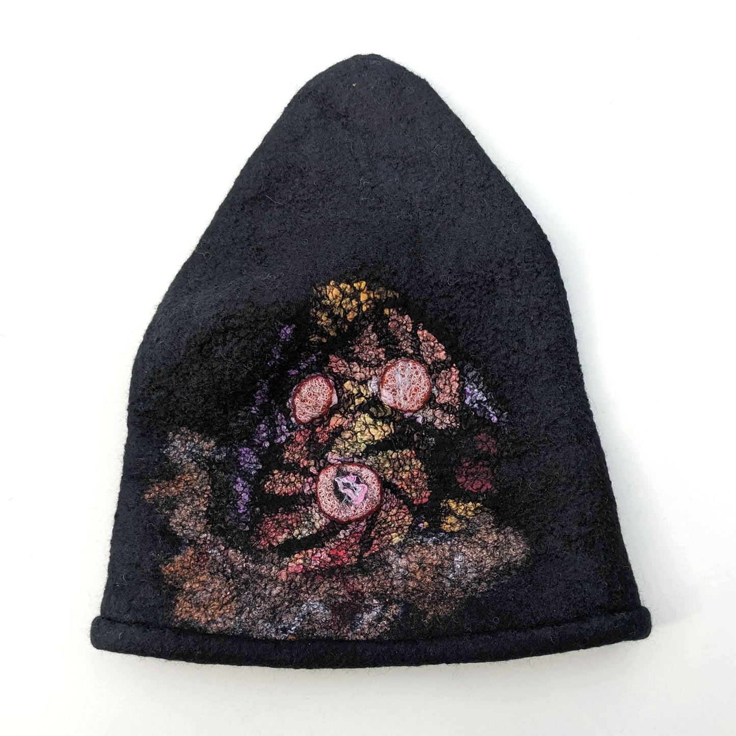 Warm Colourway of Felted Beanie Cap - Extra Small Size -flatlay