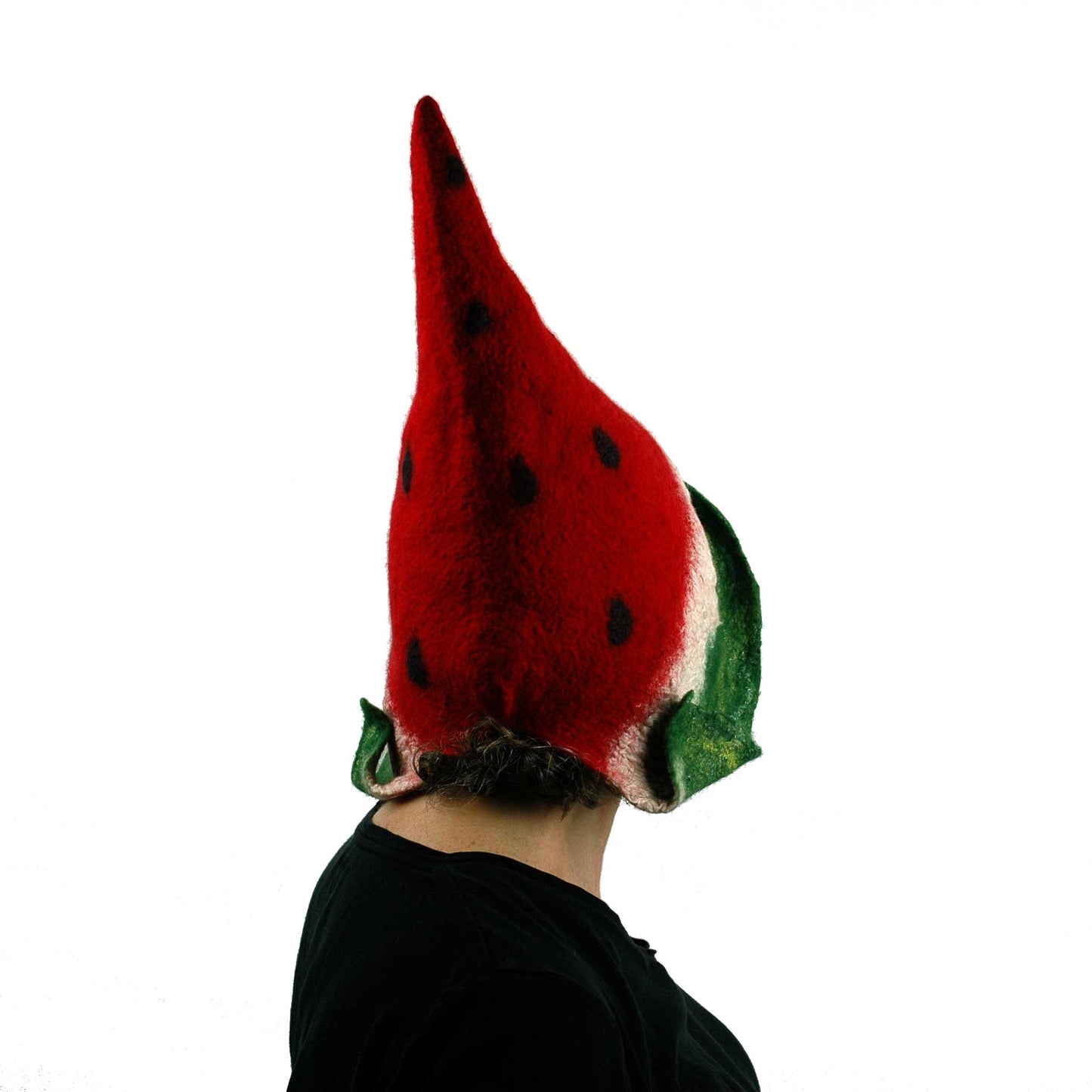 Red and Green Watermelon Pixie Hood -back view