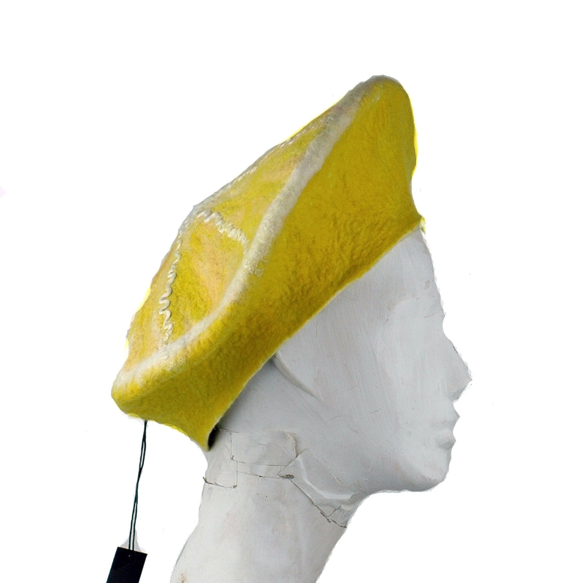 Cheerful Felted Lemon Beret - side view