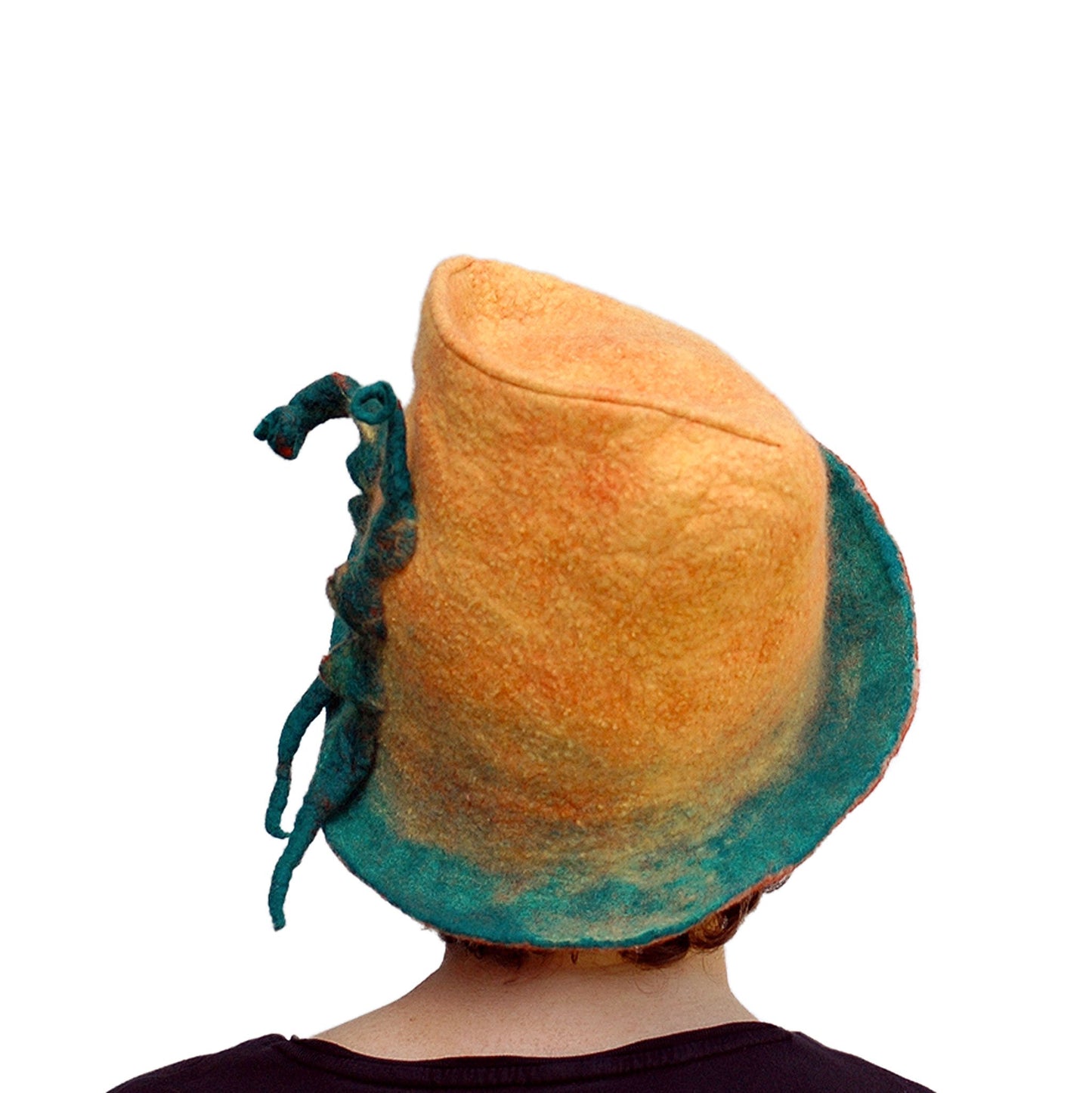 Yellow Fedora with Green Peapods - back view