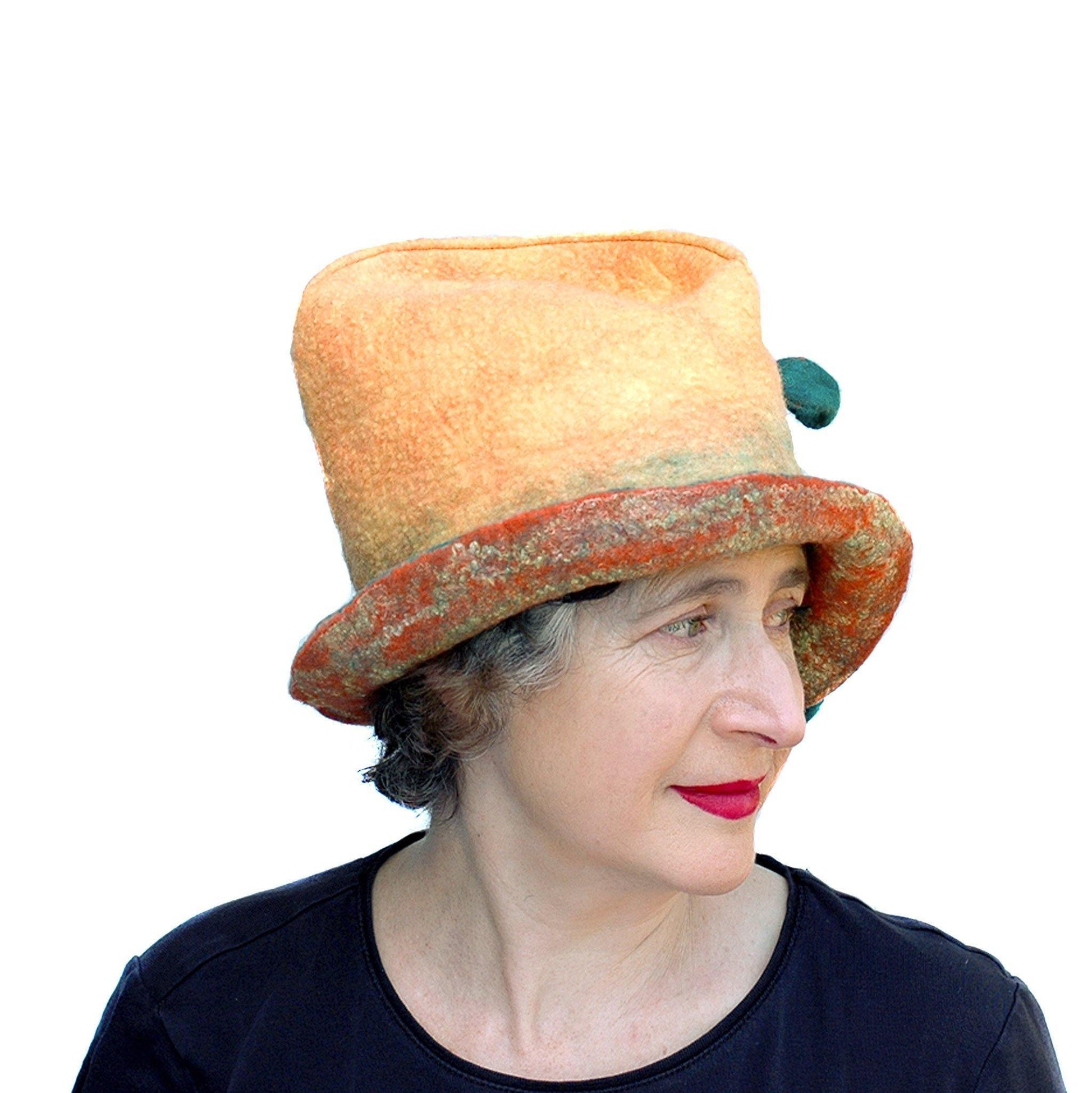 Yellow Fedora with Green Peapods - side view